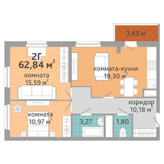 Квартира 64 м², 2-комнатная - изображение 1