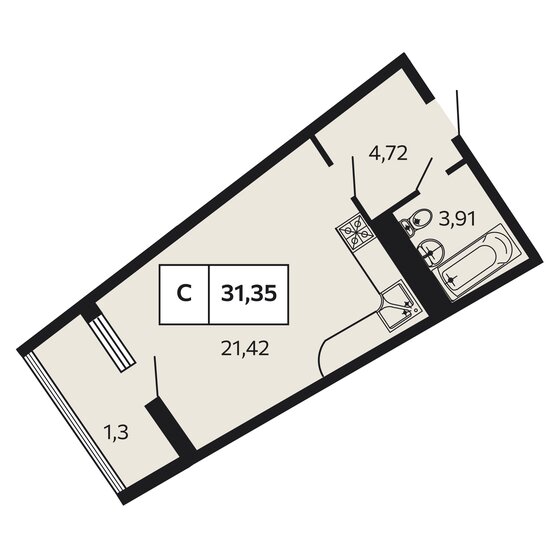 31,4 м², квартира-студия 10 502 250 ₽ - изображение 1