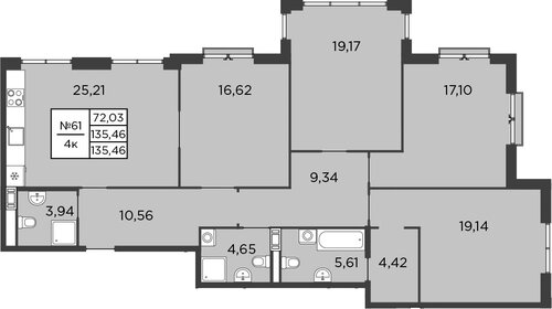 Квартира 135,5 м², 4-комнатная - изображение 1