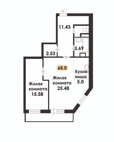 Квартира 68 м², 2-комнатная - изображение 1