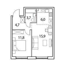 Квартира 42,3 м², 2-комнатная - изображение 3