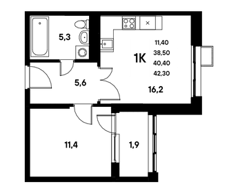 40,4 м², 1-комнатная квартира 6 735 419 ₽ - изображение 19