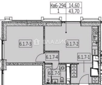 Квартира 43,7 м², 1-комнатная - изображение 2