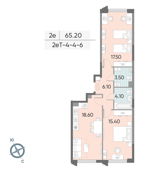 65,2 м², 2-комнатная квартира 28 071 142 ₽ - изображение 1