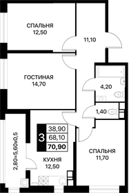 Квартира 70,9 м², 3-комнатная - изображение 1