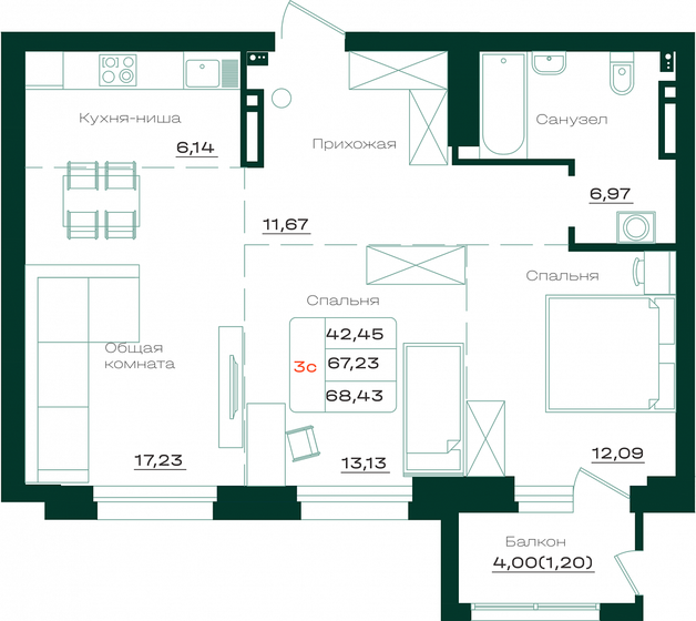 68,4 м², 2-комнатная квартира 8 546 907 ₽ - изображение 1