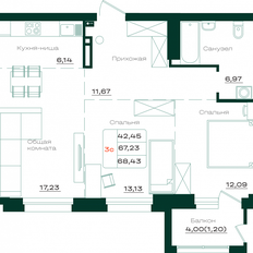 Квартира 68,4 м², 2-комнатная - изображение 1