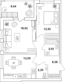 Квартира 63,2 м², 2-комнатная - изображение 1