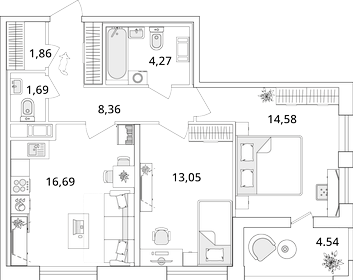 Квартира 62,8 м², 2-комнатная - изображение 1