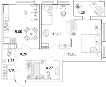 59,1 м², 2-комнатная квартира 13 485 689 ₽ - изображение 16