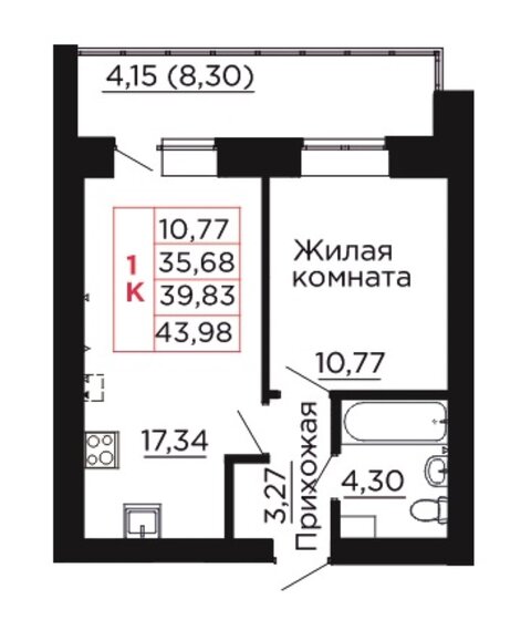 39,8 м², 1-комнатная квартира 4 839 345 ₽ - изображение 1