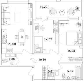 Квартира 74 м², 2-комнатная - изображение 1