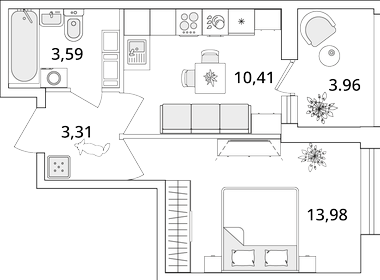 Квартира 33,3 м², 1-комнатная - изображение 1