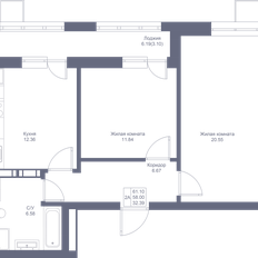 Квартира 61,1 м², 2-комнатная - изображение 3