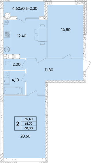 68 м², 2-комнатная квартира 7 344 000 ₽ - изображение 1