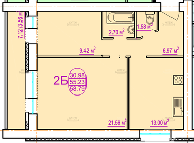 Квартира 60,5 м², 2-комнатная - изображение 1