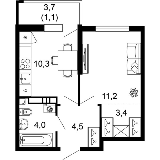 34,5 м², 1-комнатная квартира 16 939 500 ₽ - изображение 1