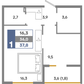 Квартира 37,8 м², 1-комнатная - изображение 1