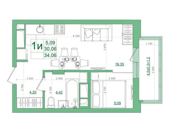 Квартира 34 м², 1-комнатная - изображение 1