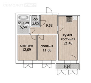 Квартира 64 м², 2-комнатная - изображение 1