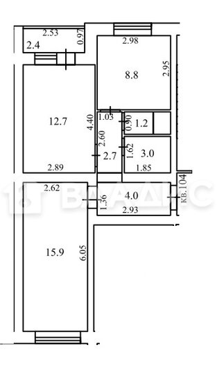 49,5 м², 2-комнатная квартира 3 613 500 ₽ - изображение 1