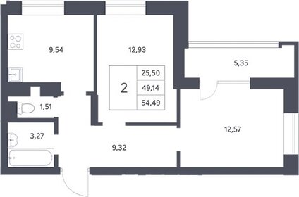 Квартира 54,5 м², 2-комнатная - изображение 1