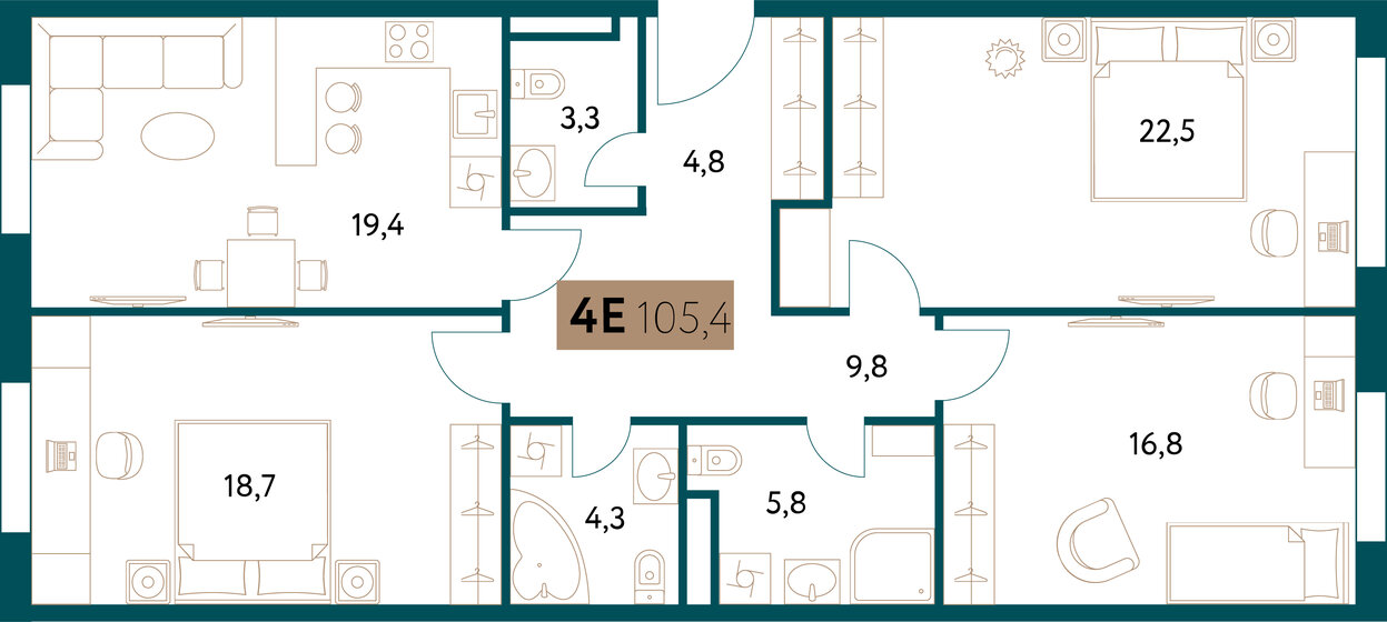 105,4 м², 4-комнатная квартира 53 321 756 ₽ - изображение 1