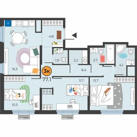 Квартира 77,1 м², 3-комнатная - изображение 1