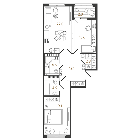 79,7 м², 2-комнатная квартира 35 554 884 ₽ - изображение 1