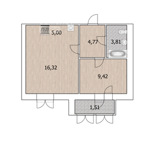 Квартира 39,8 м², 2-комнатная - изображение 1