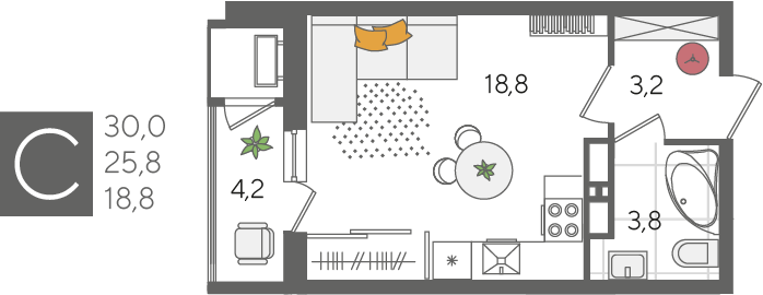 Квартира 30 м², студия - изображение 2