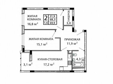 Квартира 69,9 м², 2-комнатная - изображение 1