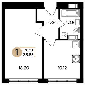 Квартира 36,7 м², 1-комнатная - изображение 1