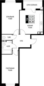 Квартира 66,4 м², 2-комнатная - изображение 1