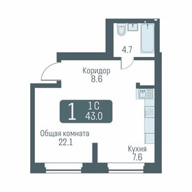 Квартира 43 м², студия - изображение 1