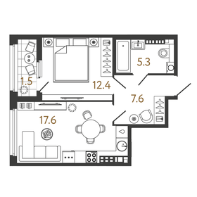 Квартира 42,9 м², 1-комнатная - изображение 1