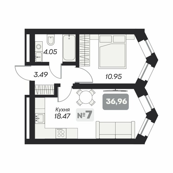37 м², 1-комнатные апартаменты 6 440 000 ₽ - изображение 1