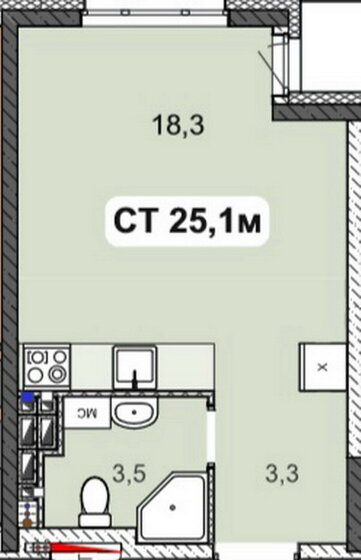 25 м², квартира-студия 2 475 000 ₽ - изображение 1