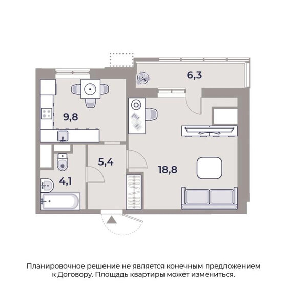 42,4 м², 1-комнатная квартира 17 441 952 ₽ - изображение 1