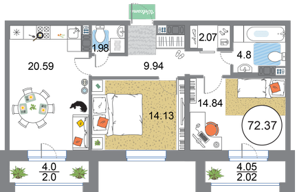 75 м², 2-комнатная квартира 21 811 220 ₽ - изображение 58