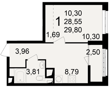 Квартира 29,8 м², студия - изображение 1