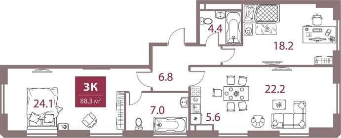 56 м², 2-комнатная квартира 30 000 ₽ в месяц - изображение 103