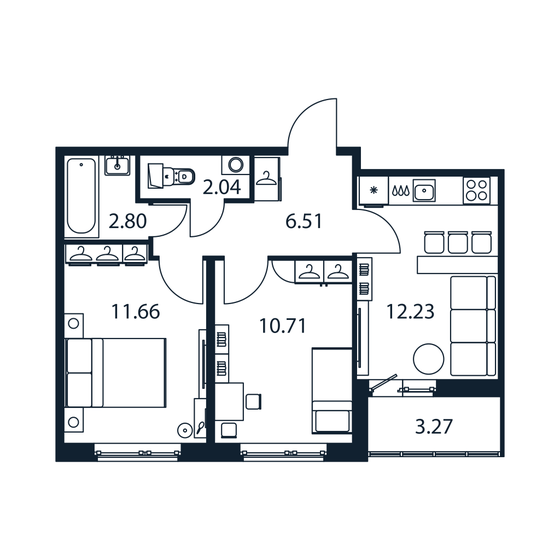 47,6 м², 2-комнатная квартира 7 674 888 ₽ - изображение 1