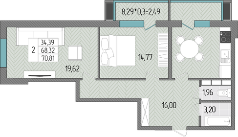 Квартира 70,8 м², 2-комнатная - изображение 1