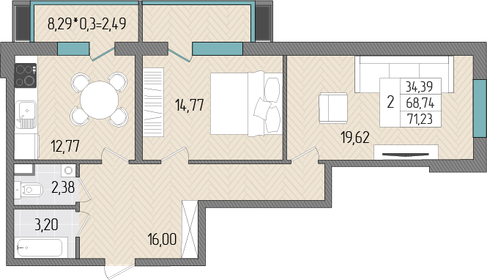 70,8 м², 2-комнатная квартира 6 939 380 ₽ - изображение 26