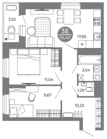 Квартира 57,2 м², 3-комнатная - изображение 1