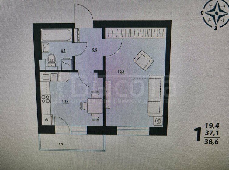 38,6 м², 1-комнатная квартира 5 568 000 ₽ - изображение 1