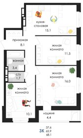 Квартира 68,1 м², 3-комнатная - изображение 1