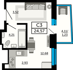 24,4 м², квартира-студия 3 702 720 ₽ - изображение 6