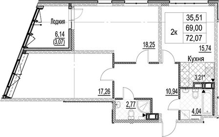 Квартира 72,1 м², 2-комнатная - изображение 1